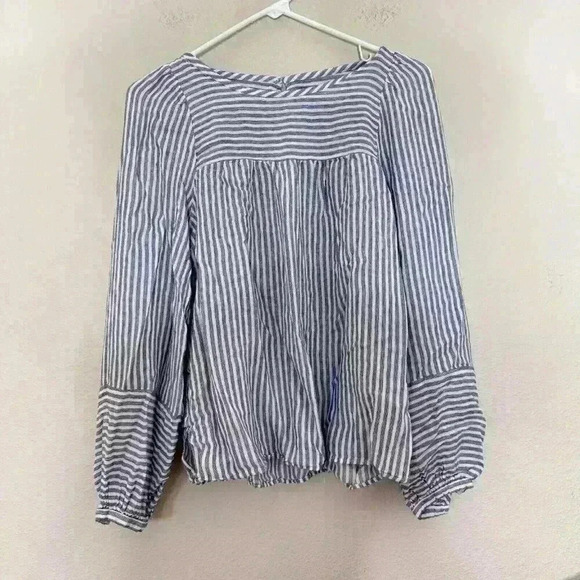 Ann Taylor LOFT Striped Blue White Long Sleeve Top Blouse Size Small - Picture 2 of 8